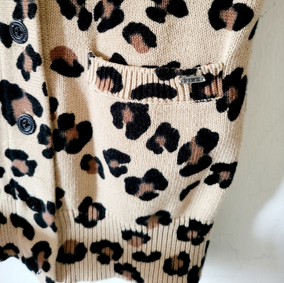 PINK by Victoria Secret  Leopard Print Long Sleeve Cardigan Sweater Size XS - Picture 7 of 13